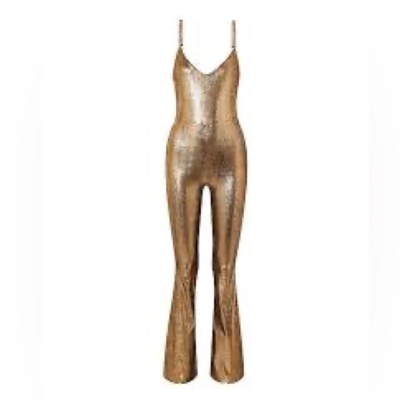 SPRWMN Lamb Leather Bronze Metallic Jumpsuit - Picture 2 of 12